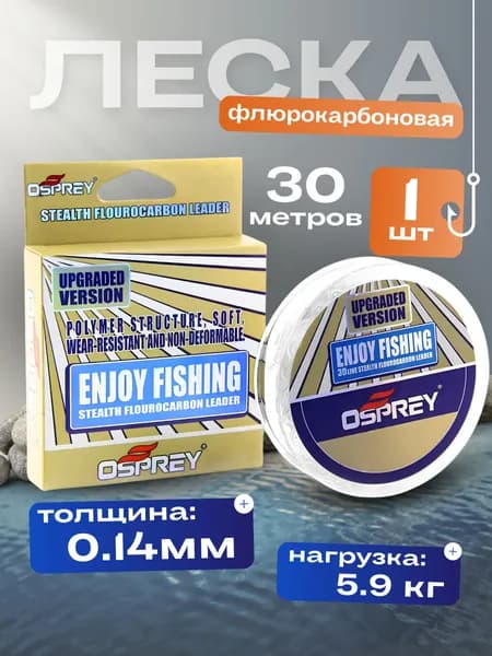 Леска для рыбалки с флюорокарбоновым покрытием, намотка 30м, толщина 0.14мм