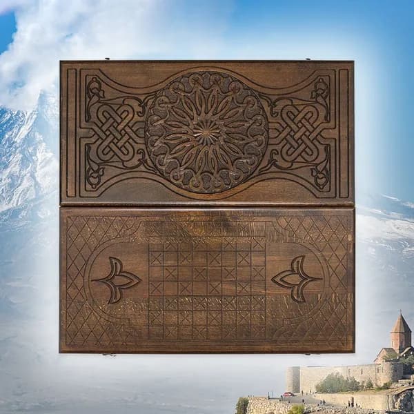 Нарды и шашки резные Лотос 62 х 64 см бук Армения