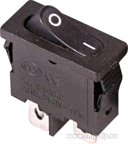 Выключатель клавишный 250В 6А 2-позиционный On-Off черный Mini (2с)