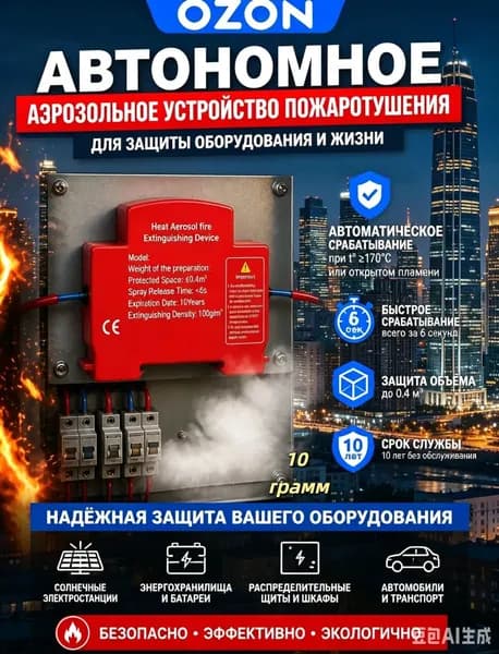 Автоматическое устройство пожаротушения для направляющей рейки распределительного шкафа питания