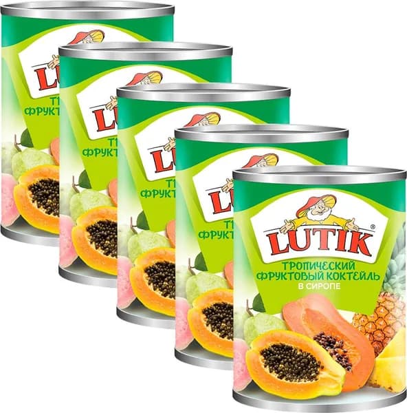 Фруктовый коктейль Lutik тропический, комплект: 5 упаковок по 560 г