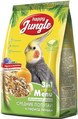 Happy Jungle Корм для средних попугаев при линьке J105 500г