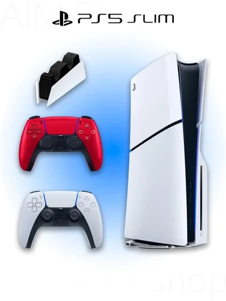 Игровая приставка Sony PlayStation 5 Slim с дисководом + 2 геймпад (красный, Volcanic Red) + зарядная станция