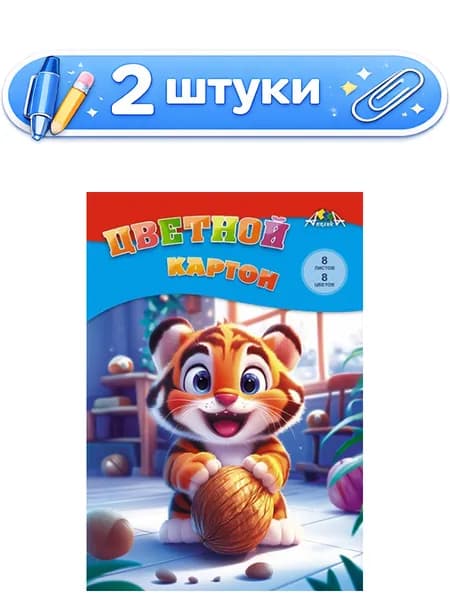 2уп. Картон 8 листов 8 цветов А4 Тигренок С0003-69