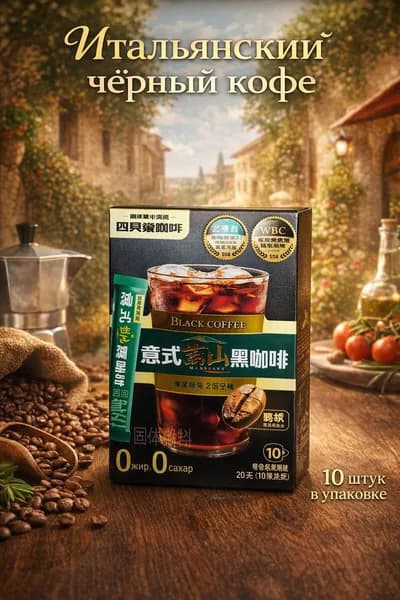 Итальянский чёрный кофе пакет 10шт*2г