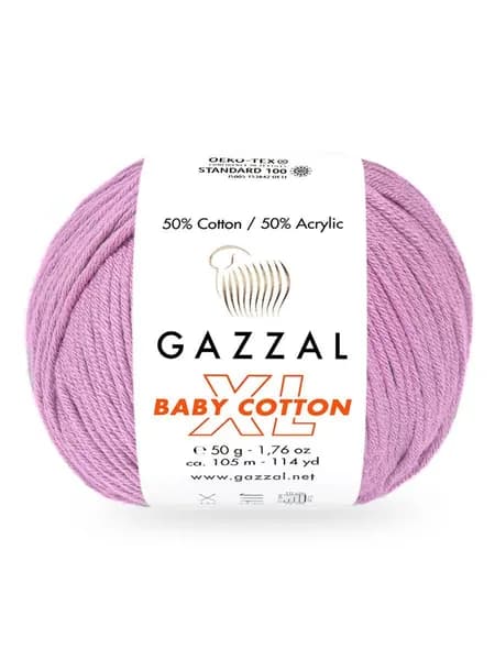 Пряжа BABY COTTON XL (Gazzal) - 3422 (роз.сирень) - 1 моток, 50% хлопок, 50% акрил, (50г, 105м) нитки для вязания и рукоделия
