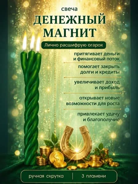 Денежный магнит свеча скрутка зеленая. Денежная свеча восковая магическая программная.