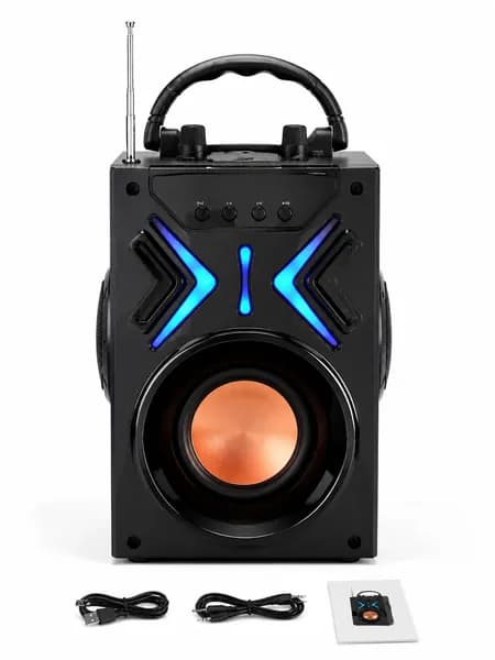 Портативная Bluetooth-колонка с низкими и высокими частотами, встроенным аккумулятором, поддержкой внешнего микрофона и FM-радио