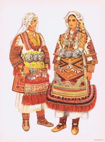 Македонский народный костюм (Крушево, Прилеп). Владимир Кирин. Антикварная хромотипия. Югославия, 1954 год