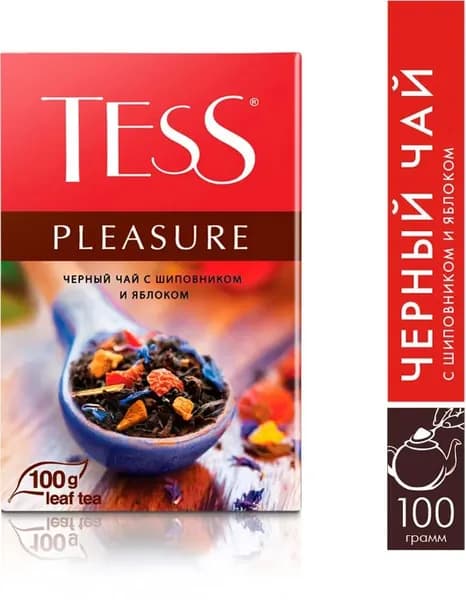 Чай черный листовой Tess Pleasure с шиповником и яблоком, 100 г