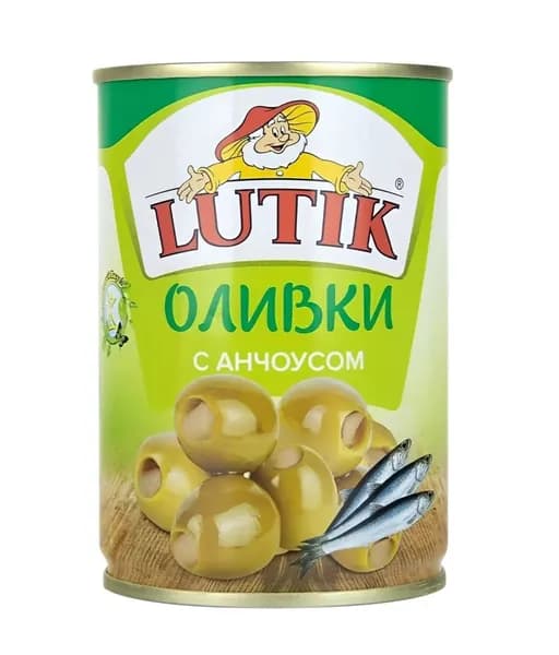 Лютик Оливки зеленые с анчоусом, 280 гр