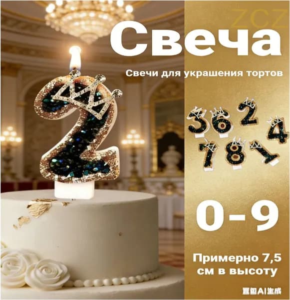 Свечи для торта цифра 2 "0", 7.6 см х 5.6 см, 1 шт