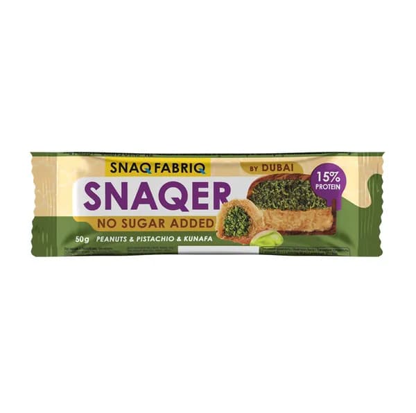 Батончик протеиновый SNAQER глазированный Арахис с фисташкой и хрустящим тестом, без сахара, SNAQFABRIQ, 50 г, Россия