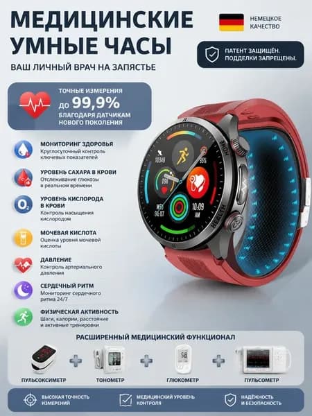 Медицинские смарт часы тонометр глюкометр ЭКГ давление пульс