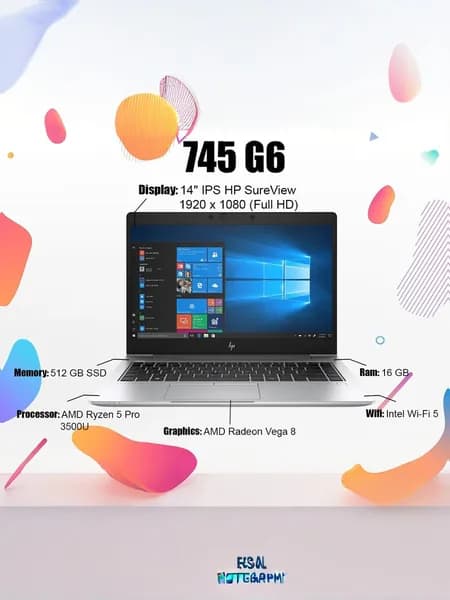 HP HP EliteBook 745 G6, Как новый Ноутбук 14", AMD Ryzen 5 PRO 3500U, RAM 8 ГБ, SSD, HDD 256 ГБ, AMD Radeon Vega 8, Windows Pro, серебристый, Русская раскладка