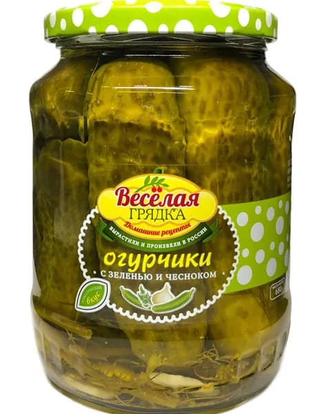 Огурчики "Веселая грядка" маринованные с зеленью и чесноком 0.680 1шт