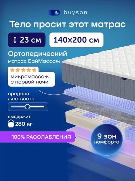Пружинный матрас 140х200 см, БайМассаж