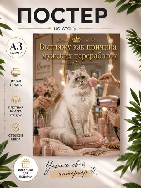 Смешной постер с кошкой прикольный подарок кошатнице