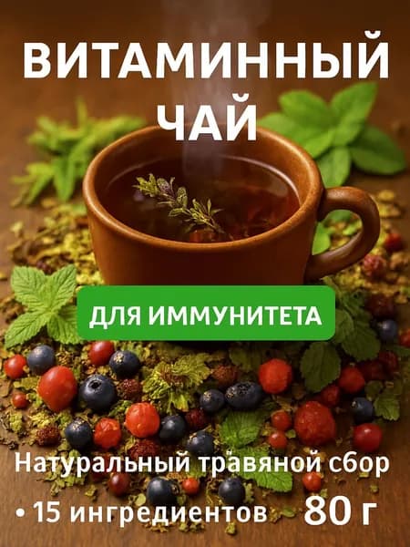 Витаминный травяной чай для иммунитета, натуральный сбор из горных трав, 15 ингредиентов, 80 г