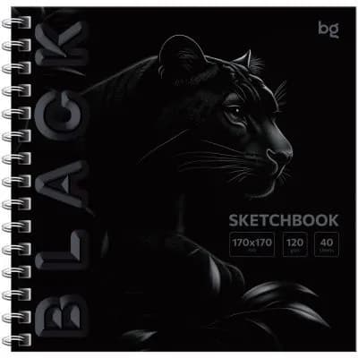 Скетчбук BG "Black. Tiger" 40л., 170*170мм на гребне, обложка soft tuch, выборочный лак, 120г/м