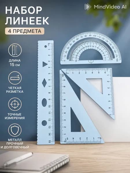 Металлический набор линеек 4 предмета линейка 15 с