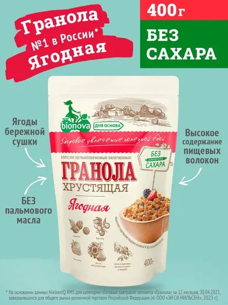 Гранола (Мюсли) Bionova без сахара Ягодная 400г