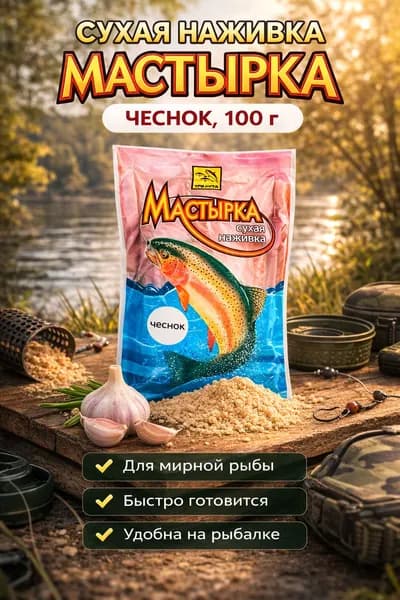 Мастырка рыболовная, Чеснок, 100 г - сухая наживка, тесто для рыбалки на карпа, карася, леща, плотву, фидер