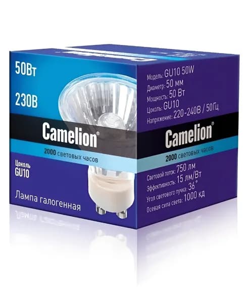Camelion Лампочка, Цоколь:GU10, 50 Вт, Галогенная, 1 шт.