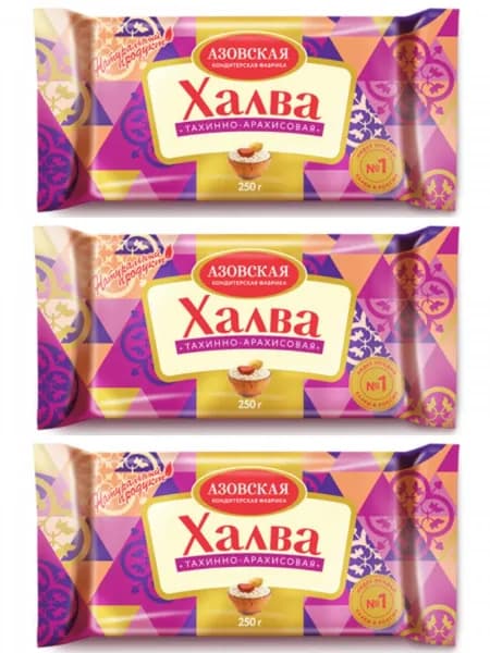 Азовская кондитерская фабрика Халва тахинно-арахисовая, 250 г, 3 уп