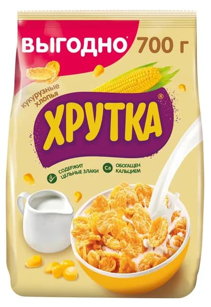 Готовый завтрак ХРУТКА Хлопья кукурузные хрустящие обогащенные кальцием, 700 г x 1 шт