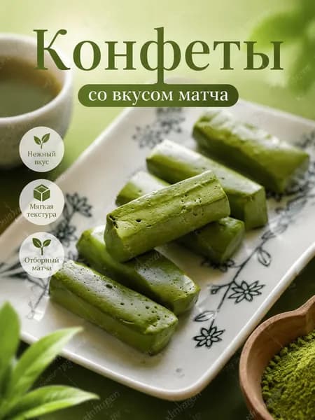 Матча-молочные палочки, 80 г, нежная нуга с отборным матча, мягкая текстура, тает во рту