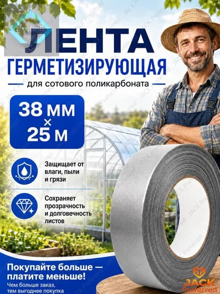 Гермолента 38мм*25м широкая - герметизирующая лента для поликарбоната(38)