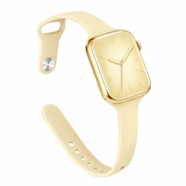 Узкий Ремешок для 42(s10)/41/40/38mm Apple Watch, цвет Сливочный, силиконовый ремешок для умных часов Эпл Вотч