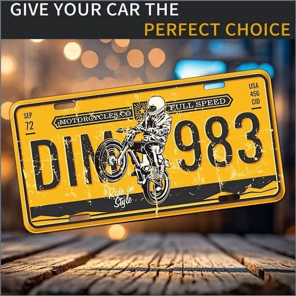 Табличка "Dino 983 Ride in Style", ретро стиль, металл, декор для мото-клуба, 15х30 см.