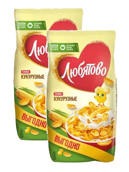 Готовый завтрак Любятово хлопья кукурузные, 600 г х 2 шт