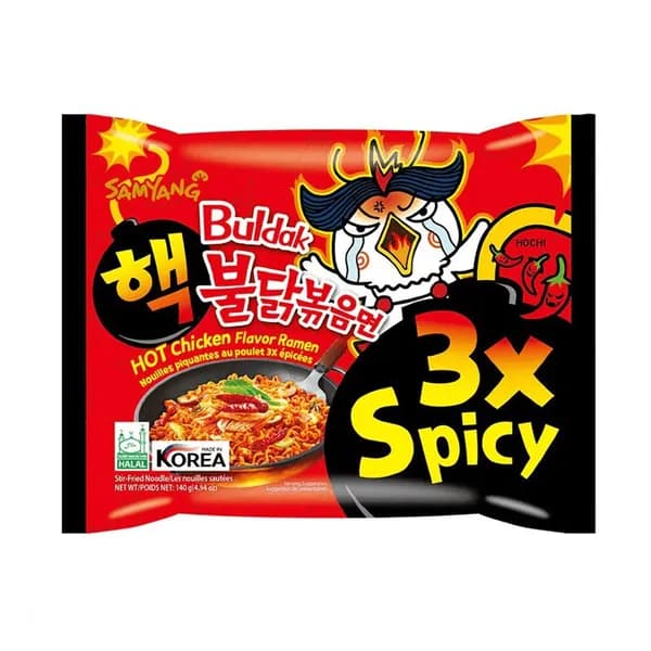 Samyang Лапша быстрого приготовления Buldak супер острая 3Х со вкусом курицы, 140 г