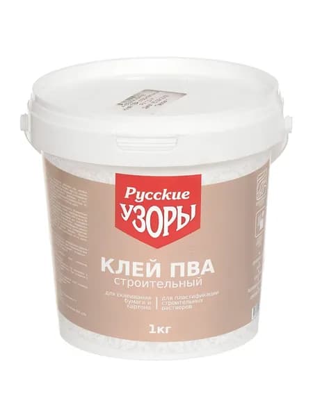 Клей ПВА Русские узоры, строительный, однокомпонентный, 1 кг