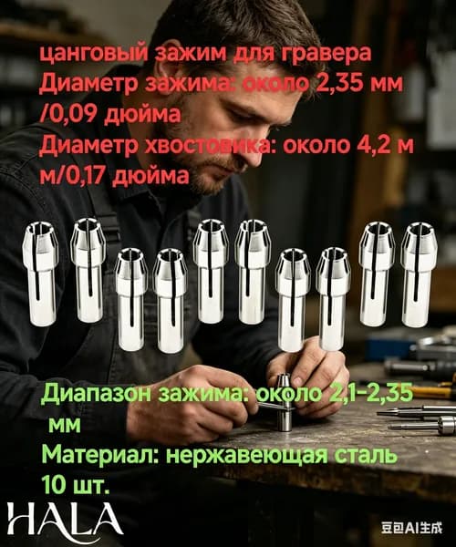 Цанговый зажим для гравера, 10 штук, нержавеющая сталь, диаметр 2,35 мм, универсальный