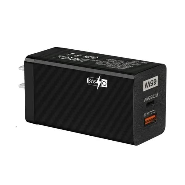 65W GaN Зарядное устройство для быстрой зарядки QC 3.0 Type C PD USB для ноутбука и телефона, Черный - US