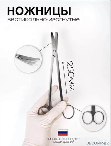 Ножницы тупоконечные вертикально - изогнутые 250 мм, Н-31 П