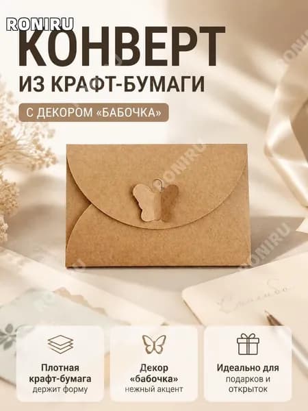 Конверт из матовой полупрозрачной кальки малый, с бантом, для карточек и подарочной упаковки