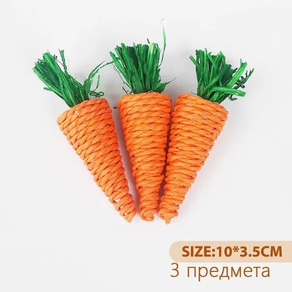 Жевательная игрушка для хомяка и кролика, для чистки зубов, кукуруза, морковь, плетеные шарики.