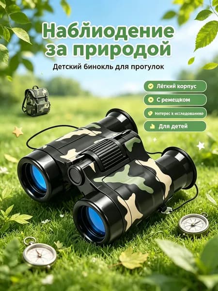 Детский бинокль в камуфляже с регулировкой, для юных следопытов и любителей природы, прочная игрушка для игр в лесу и походов