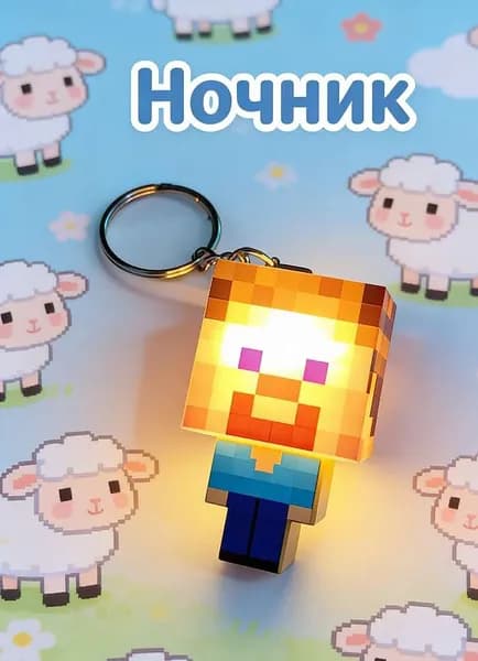 Брелок Майнкрафт светящийся, брелок фонарик Minecraft