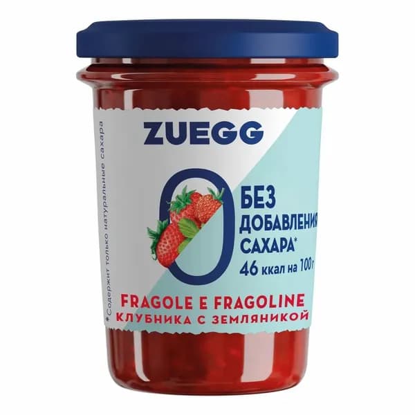 Конфитюр из клубники с земляникой с пониженной калорийностью, Zuegg, 220 г