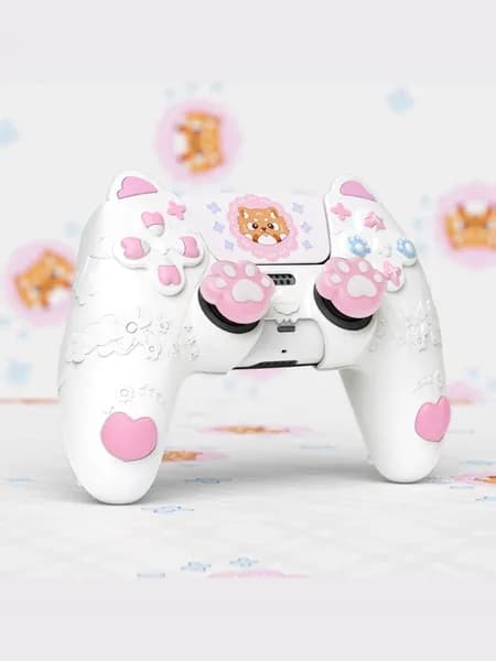 PlayVital Чехол для PS5 Spring Lesser Panda, Силиконовый антискользящий защитный кейс с колпачками и наклейкой, белый