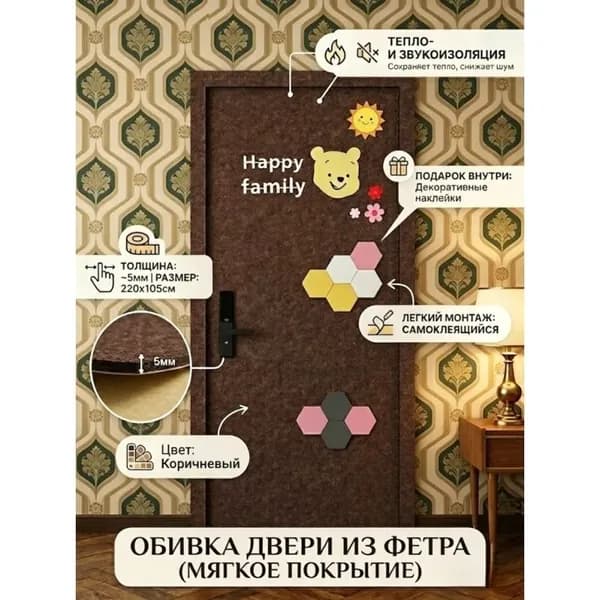 Самоклеящаяся внутренняя отделка и утеплитель дверей из войлочного материала
