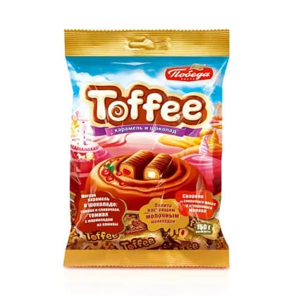 Конфеты Победа вкуса мягкая карамель "Toffee" в шоколаде, два вида, 150г
