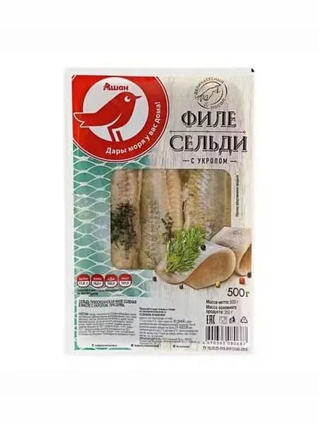 Филе сельди АШАН Красная птица в масле с укропом 500 г