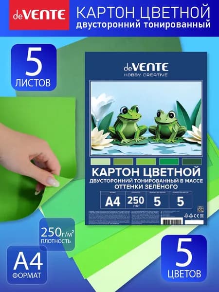 Картон цветной двусторонний А4 5 цветов 5 листов